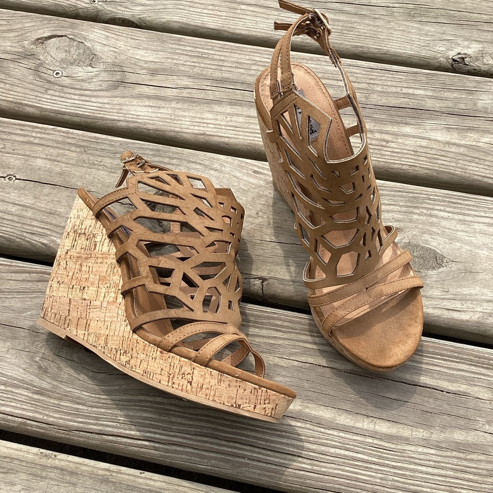 Not Rated Tan Cutout Wedge Sandals